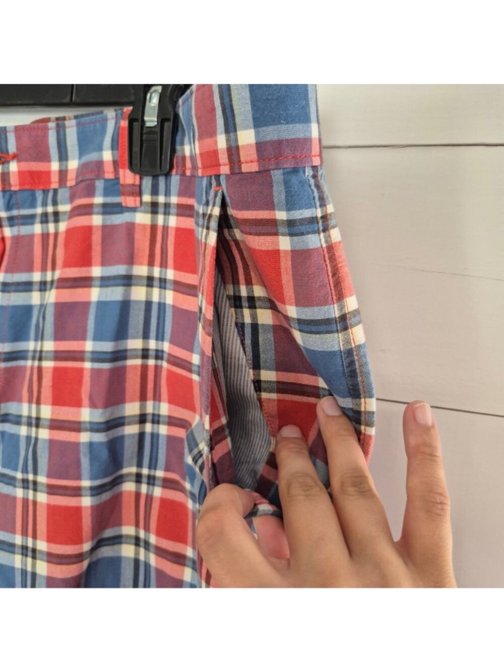 Lands End Mens Plaid Cotton Chino Shorts Red/Blue Size 40 Casual Summer Wear - Picture 2 of 9